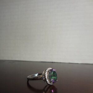 WOMEN'S FIRE TOPAZ OVAL STONE W/DIAMOND ACCENTS-STERLING SILVER-SIZE 10